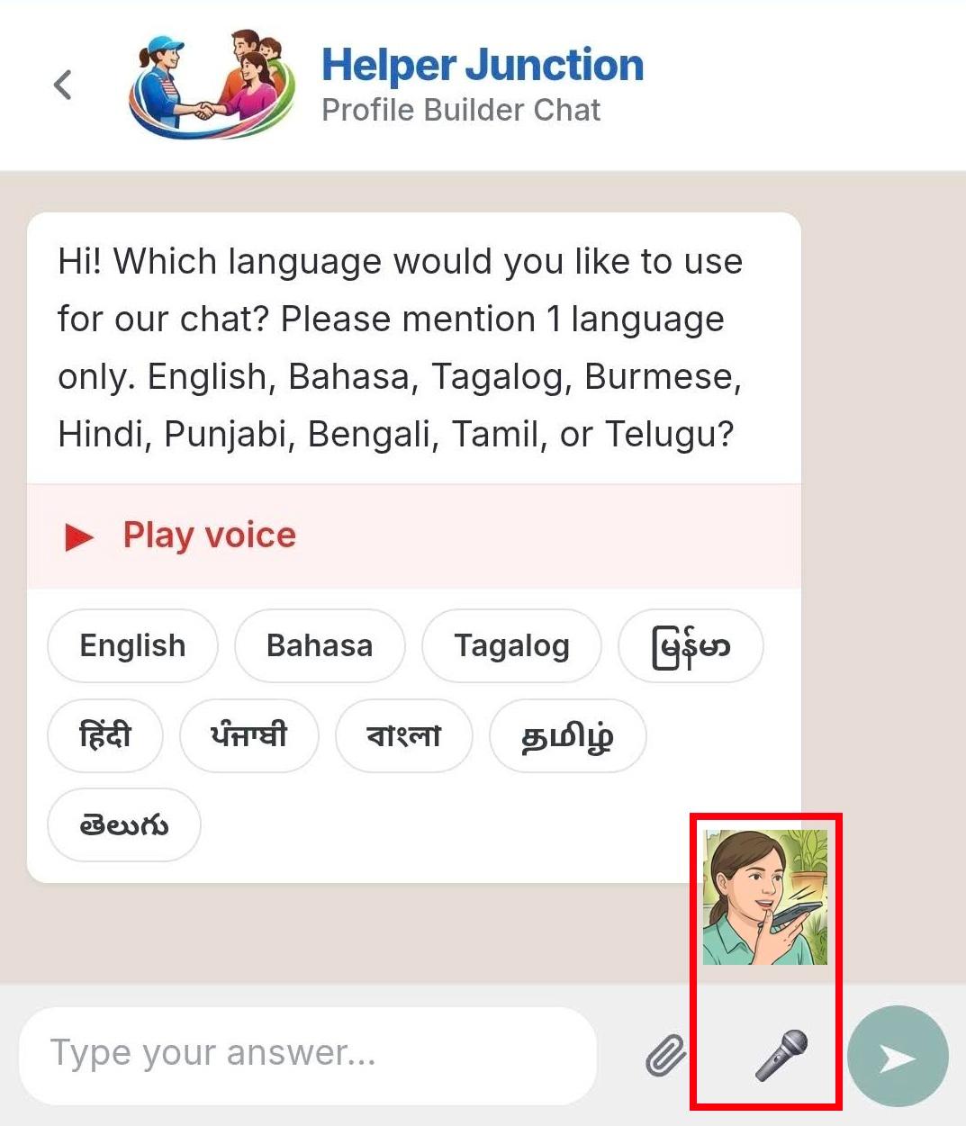 Speak in the Helper Junction app to create your helper profile — then get job offers