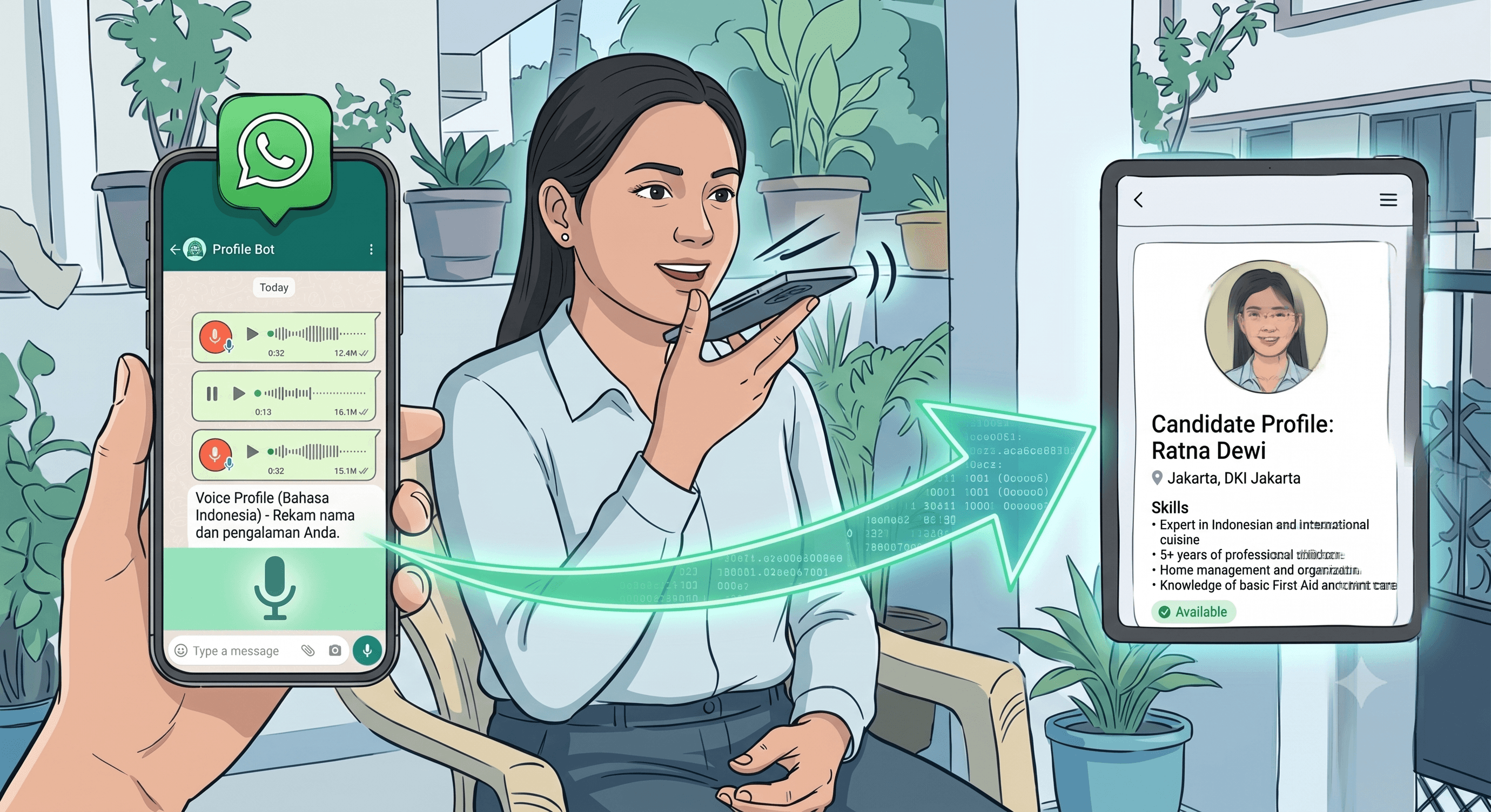 Speak on WhatsApp to create your helper profile — then get job offers