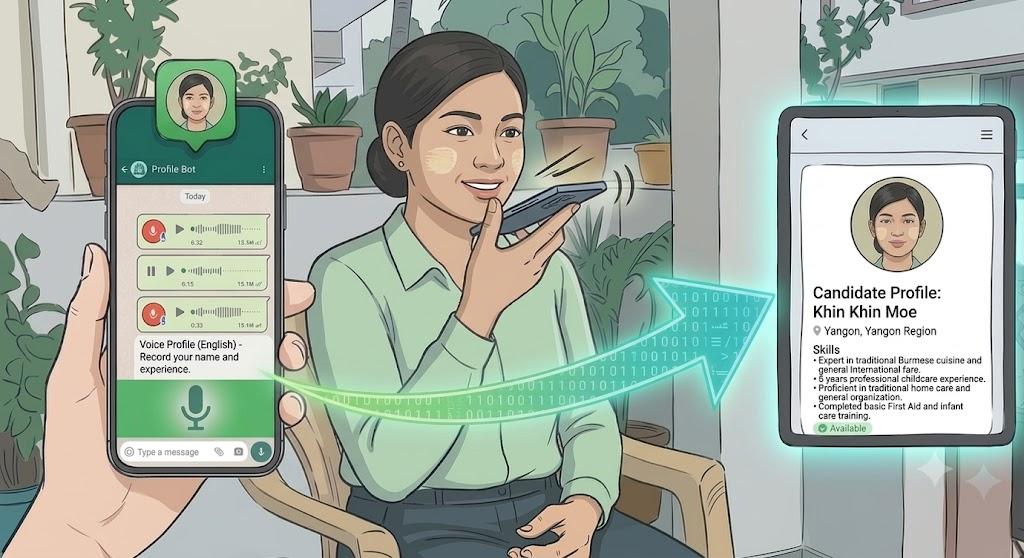 Speak on WhatsApp to create your helper profile — then get job offers