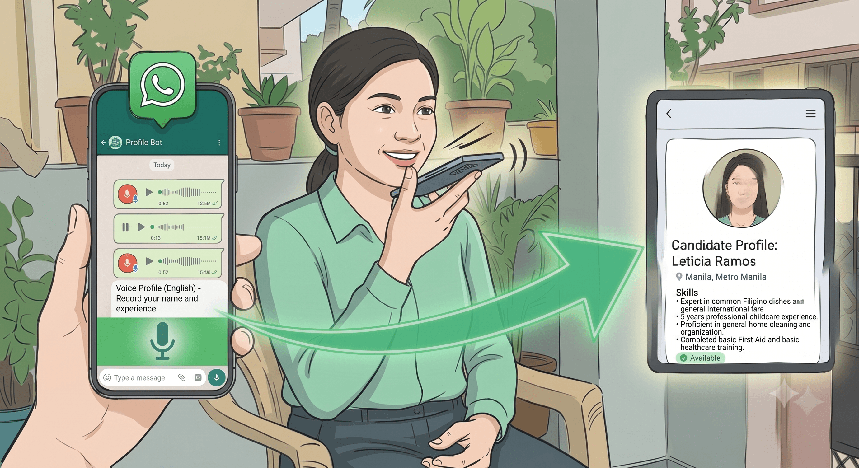 Speak on WhatsApp to create your helper profile — then get job offers